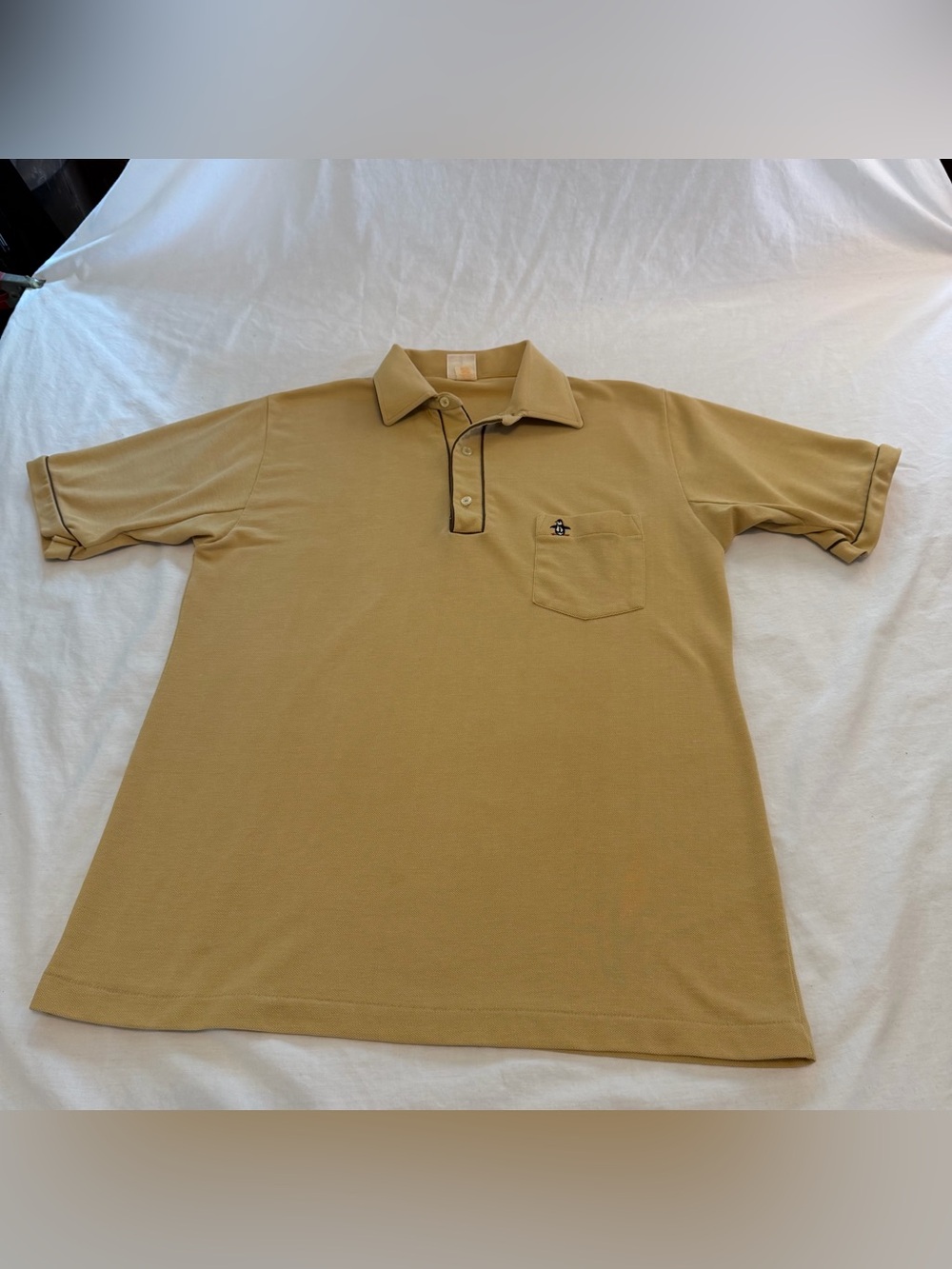 Vintage Grand Slam Men's Tan Polo Shirt with Chest Pocket Size Large 70’s